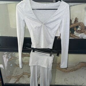 Gray Long Sleeve Top and Pants Set